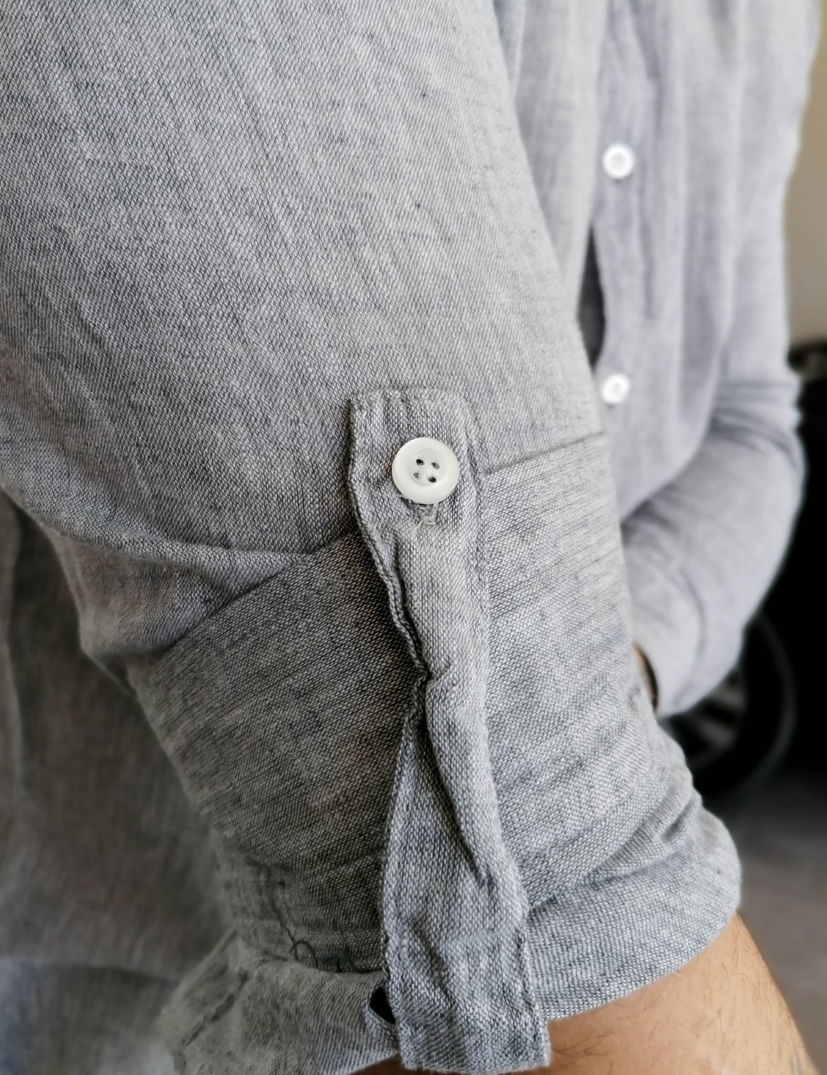 Ανδρικό γκρι λινό πουκάμισο με μάο γιακά 17038G φωτογραφία